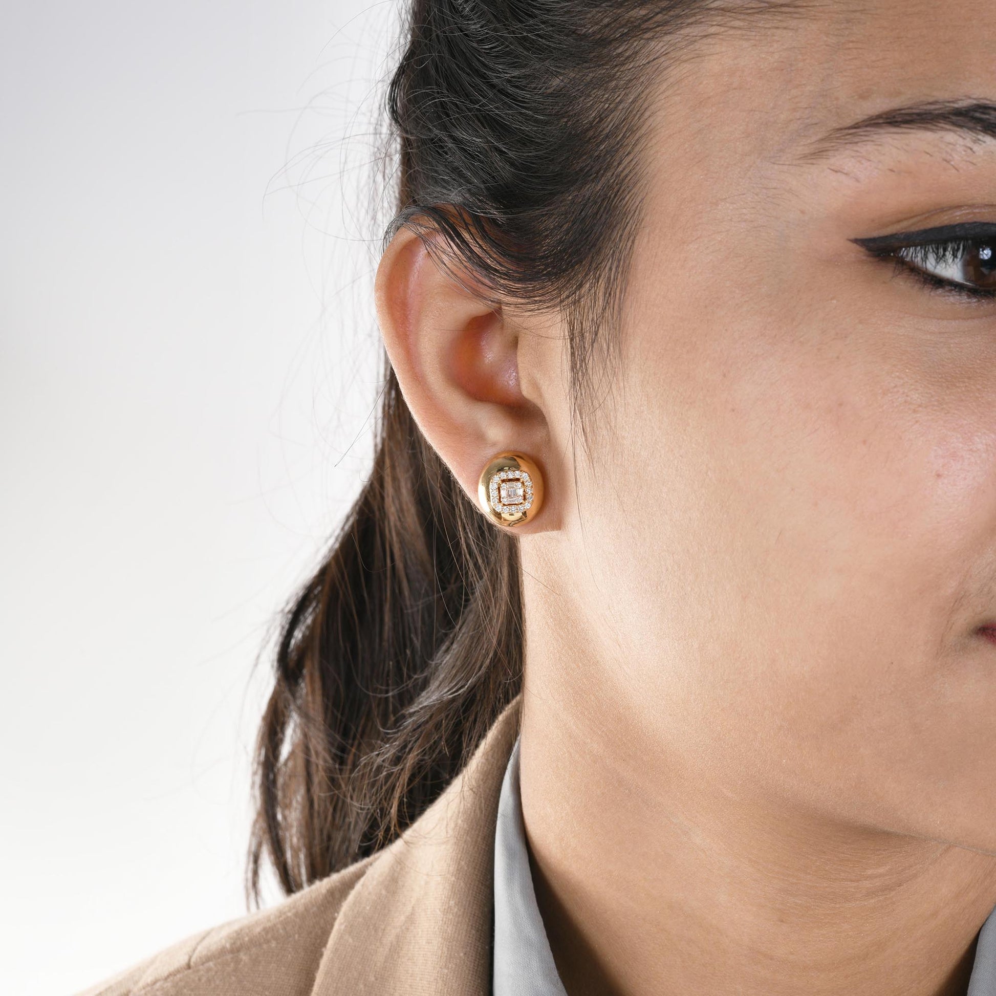 SI/HI Baguette Round Diamond Oval Solid Gold Stud Earrings