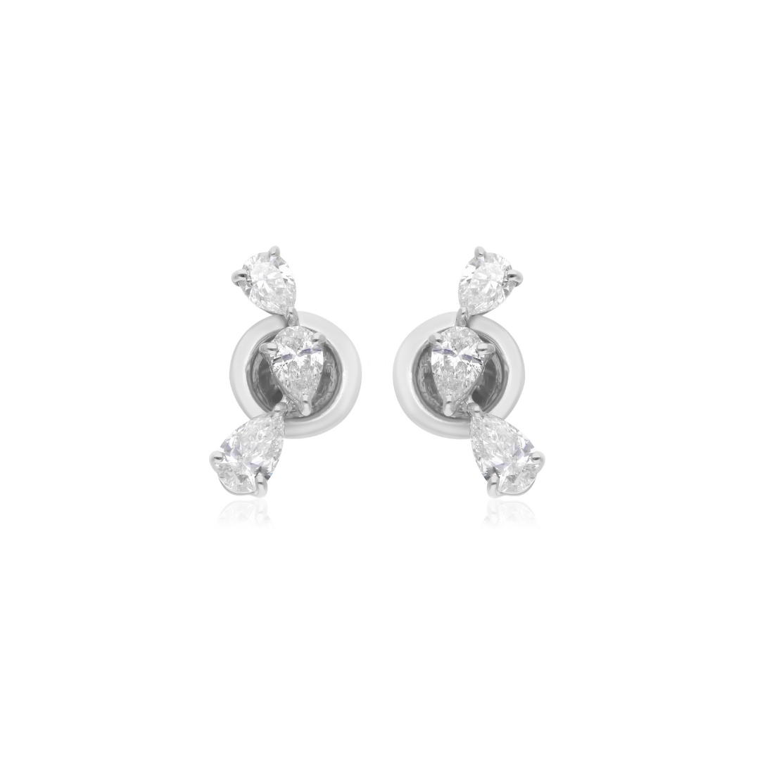 0.93 Ct SI/H Pear Diamond Climber Helix Cartilage Stud Earrings