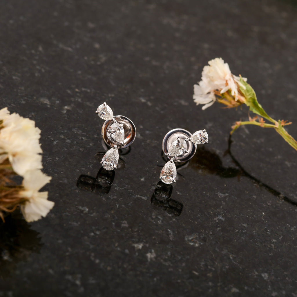 0.93 Ct SI/H Pear Diamond Climber Helix Cartilage Stud Earrings