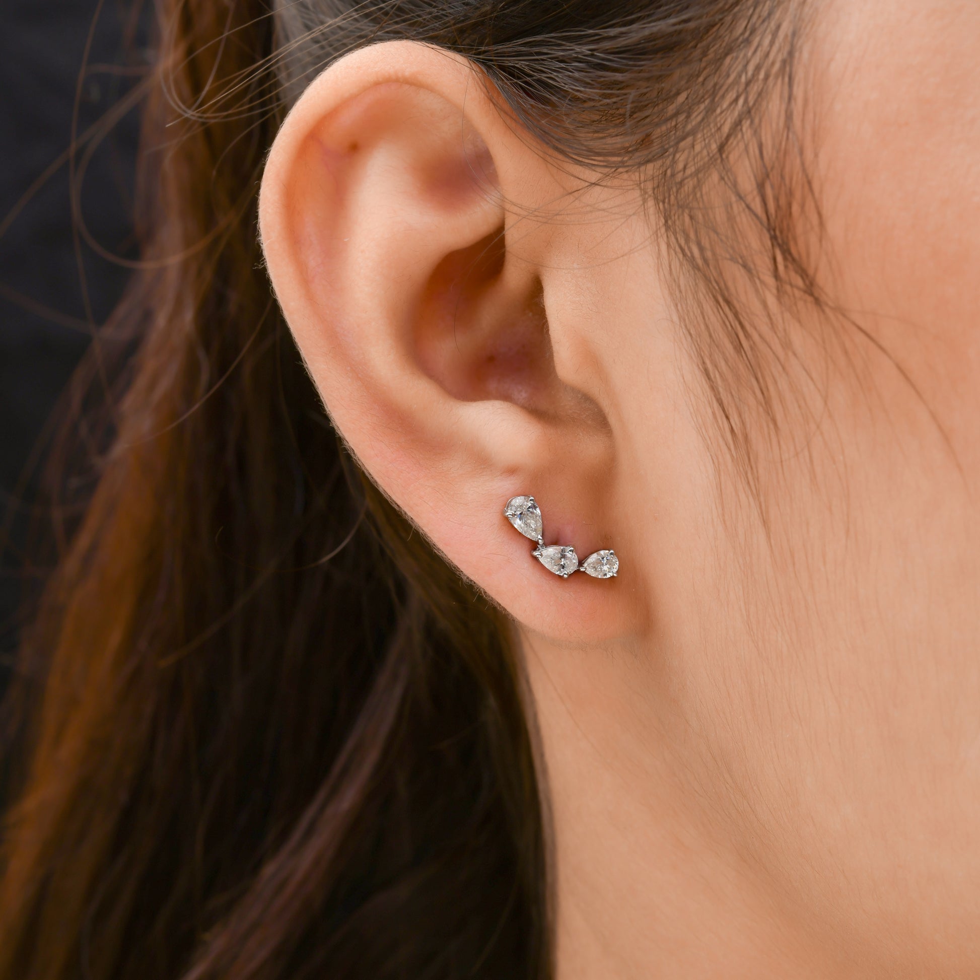 0.93 Ct SI/H Pear Diamond Climber Helix Cartilage Stud Earrings