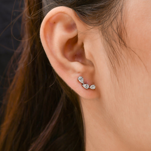 0.93 Ct SI/H Pear Diamond Climber Helix Cartilage Stud Earrings