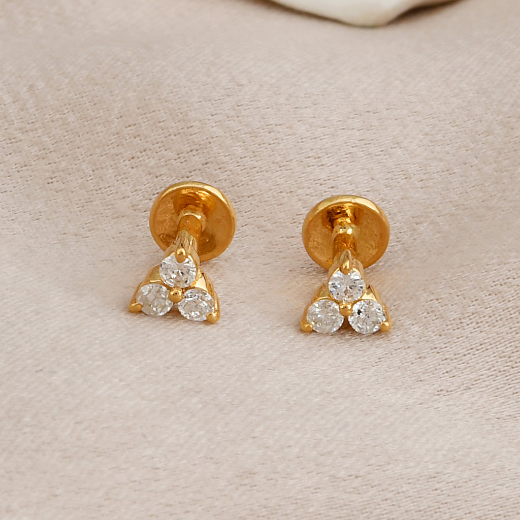 0.18 Ct. Trio Round Diamonds Tiny Gold Cartilage Stud Earrings