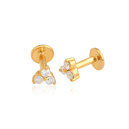 0.18 Ct. Trio Round Diamonds Tiny Gold Cartilage Stud Earrings
