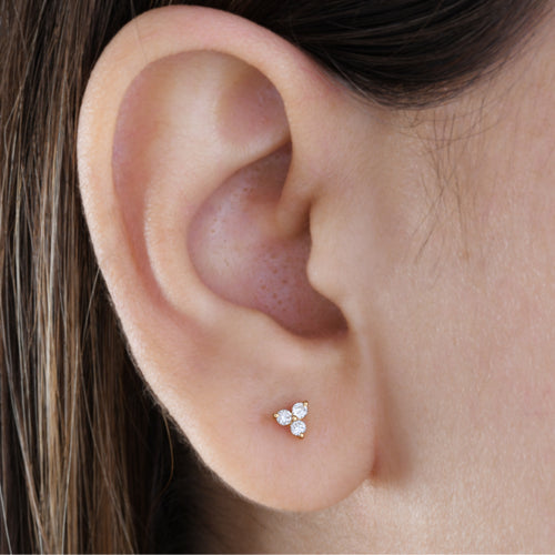 0.18 Ct. Trio Round Diamonds Tiny Gold Cartilage Stud Earrings
