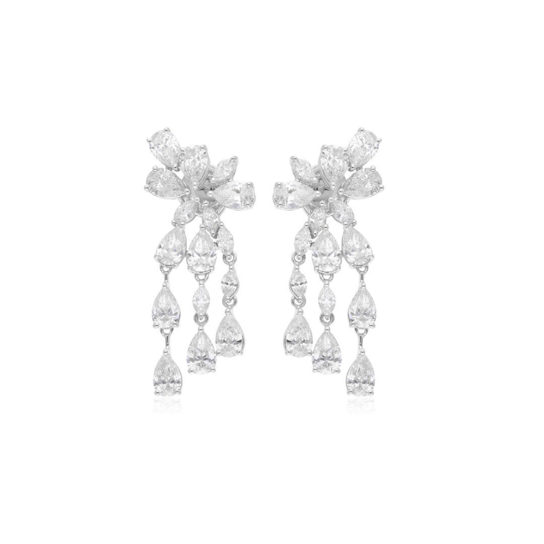 7.40 Ct SI/H Pear Marquise Diamond Dangle Drop Earrings