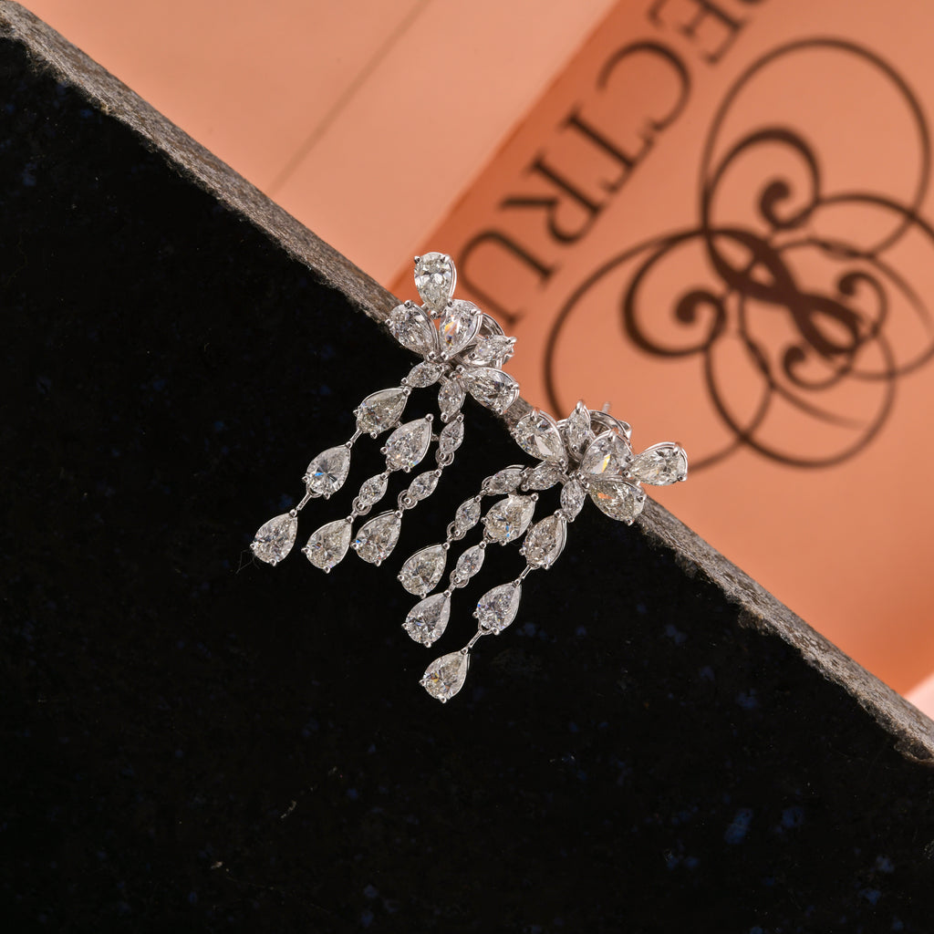 7.40 Ct SI/H Pear Marquise Diamond Dangle Drop Earrings