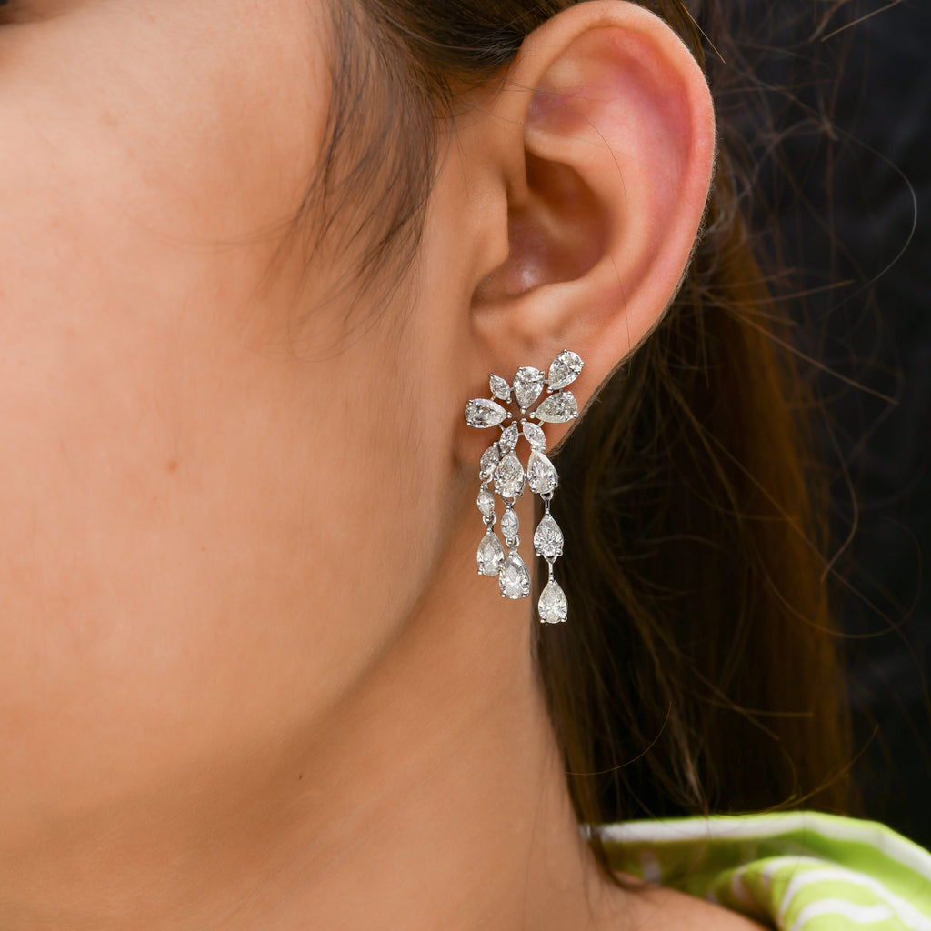 7.40 Ct SI/H Pear Marquise Diamond Dangle Drop Earrings