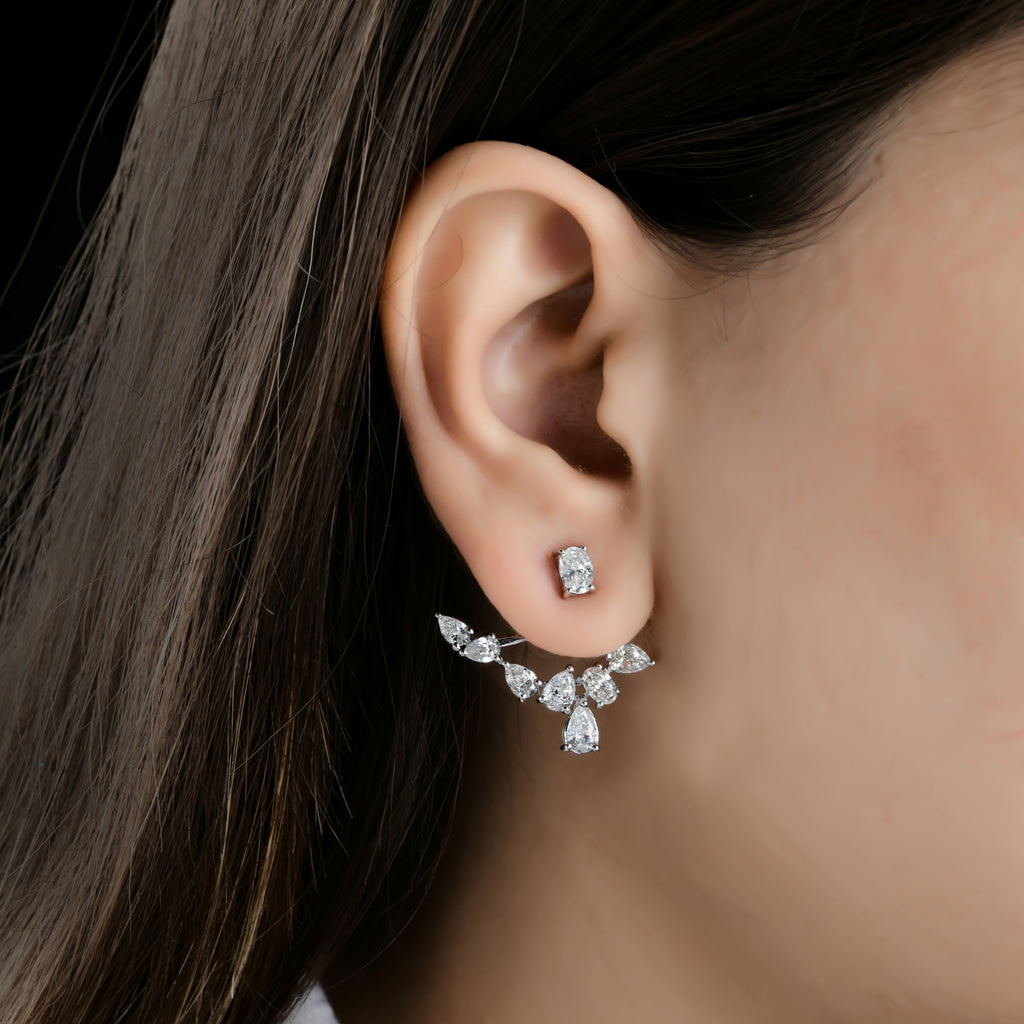 4.65 Ct. Oval and Marquise Cut Diamond Gold Jacket Earrings