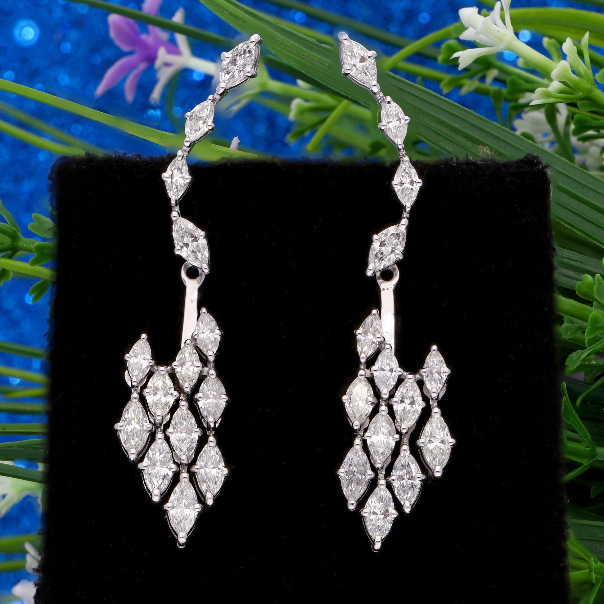 3.30 Ct H/SI Marquise Cut Cluster Diamond Jacket Earrings