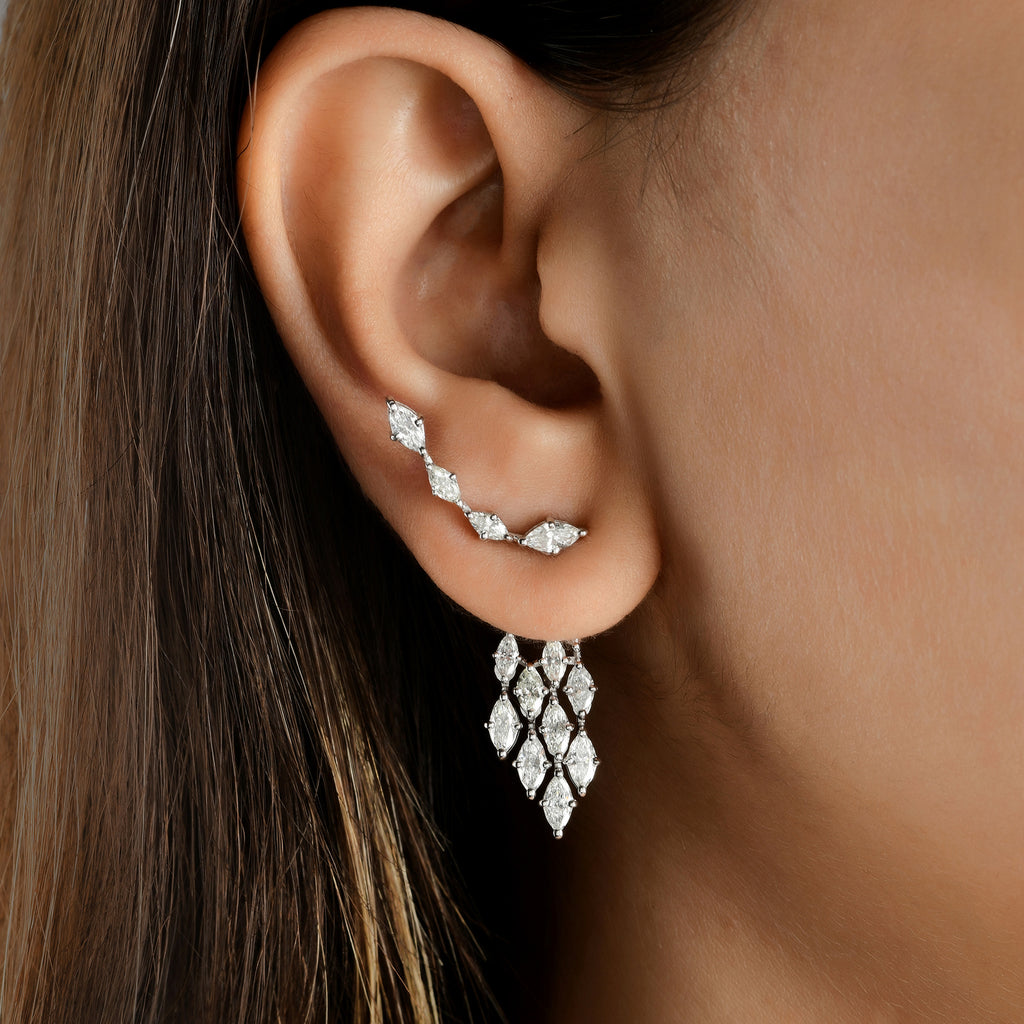 3.30 Ct H/SI Marquise Cut Cluster Diamond Jacket Earrings