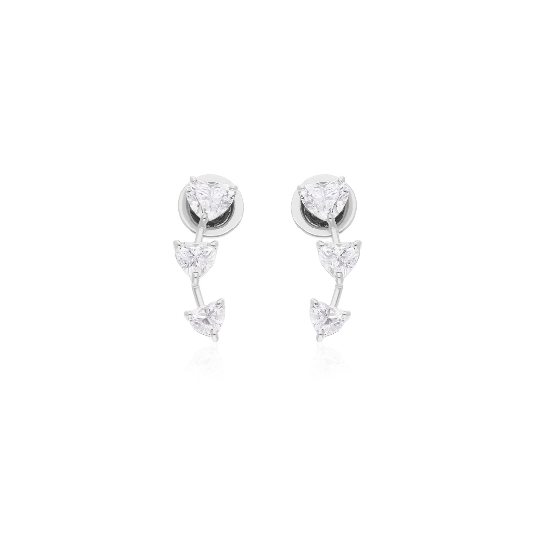 1.88 Ct. H/SI Triple Heart Cut Diamond Cartilage and Helix Stud Earrings