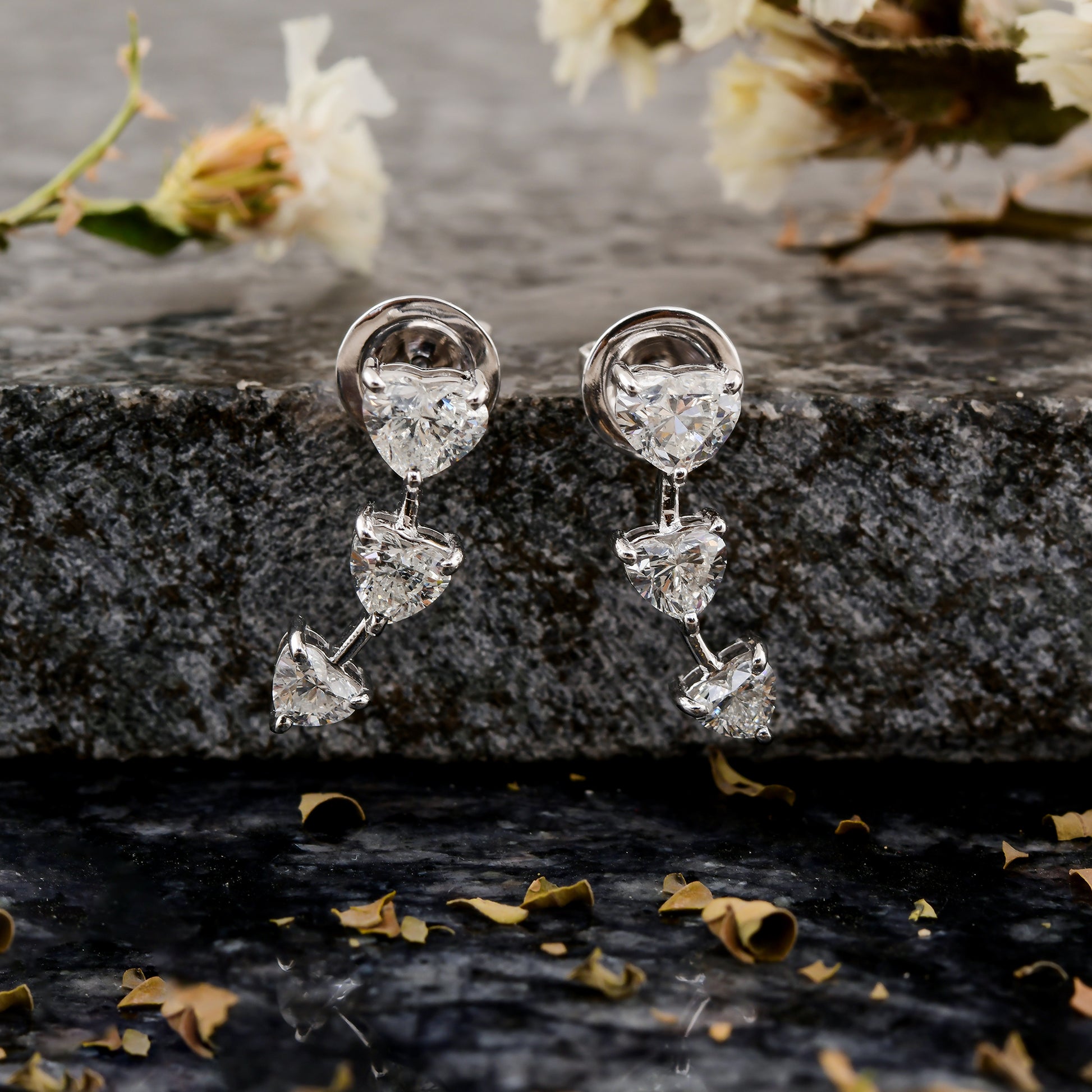 1.88 Ct. H/SI Triple Heart Cut Diamond Cartilage and Helix Stud Earrings