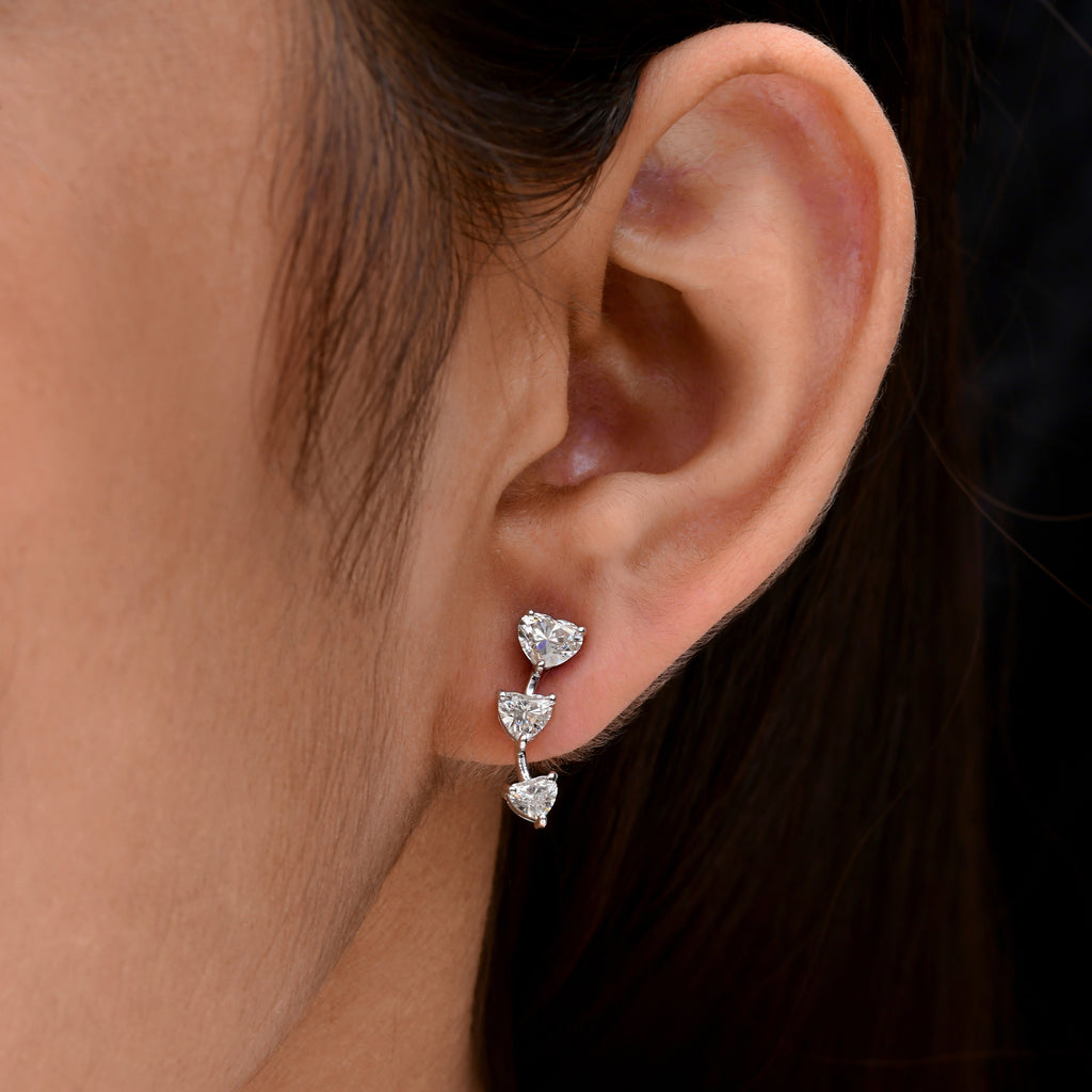 1.88 Ct. H/SI Triple Heart Cut Diamond Cartilage and Helix Stud Earrings