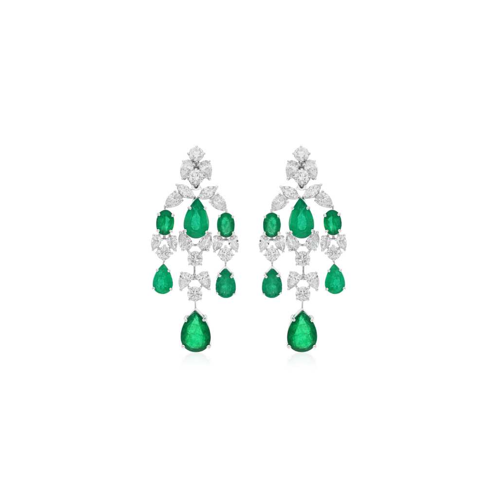 28.59 Tcw SI/HI Zambian Emerald Diamond Dangle Chandelier Earrings