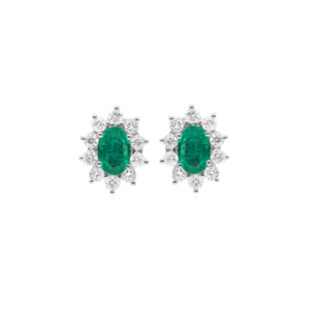 1.36 TCW Zambian Oval Cut Emerald H/SI Diamond Stud Earrings