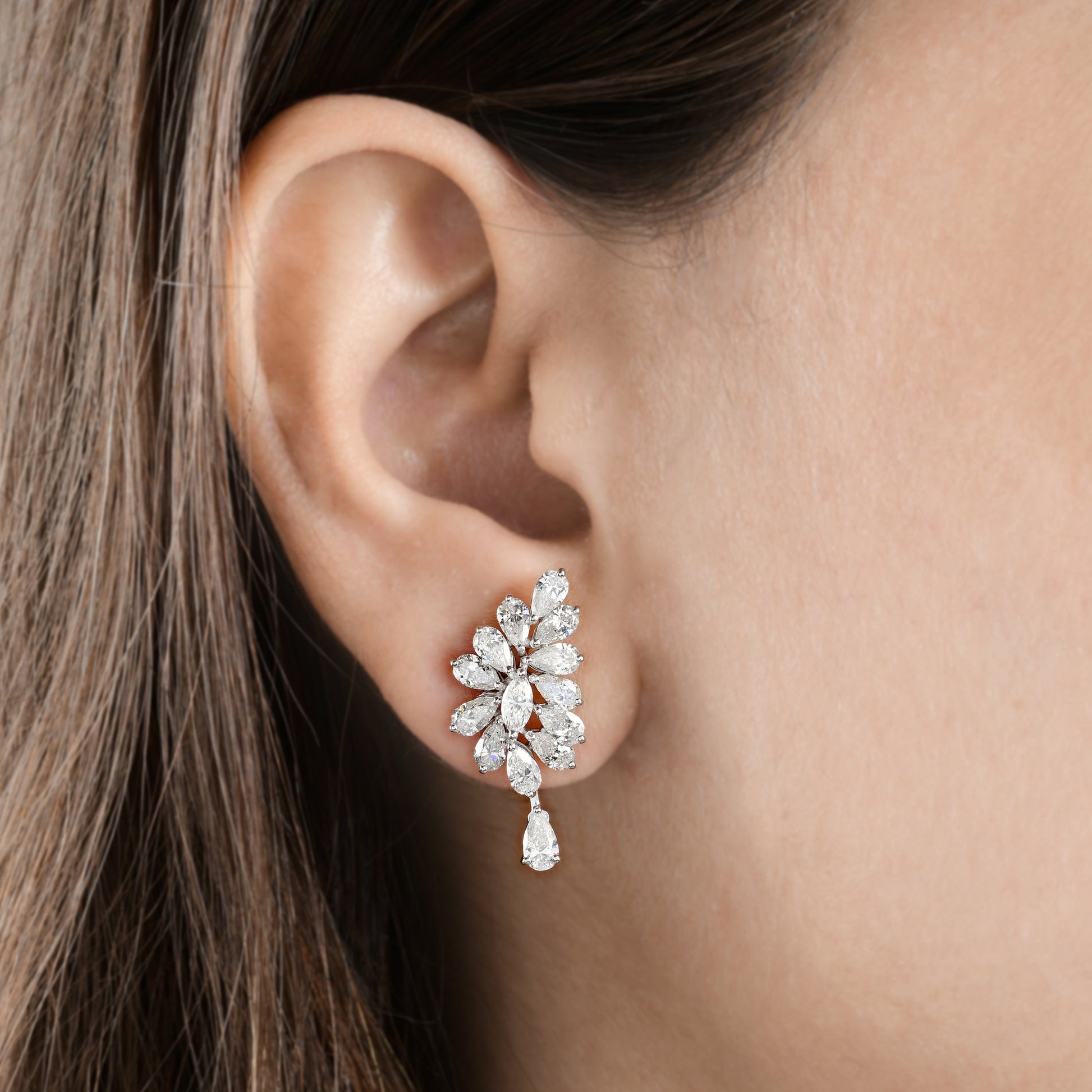 3.35 Ct. H/SI Pear Diamond Dangle Stud Earrings Perfect for Wedding