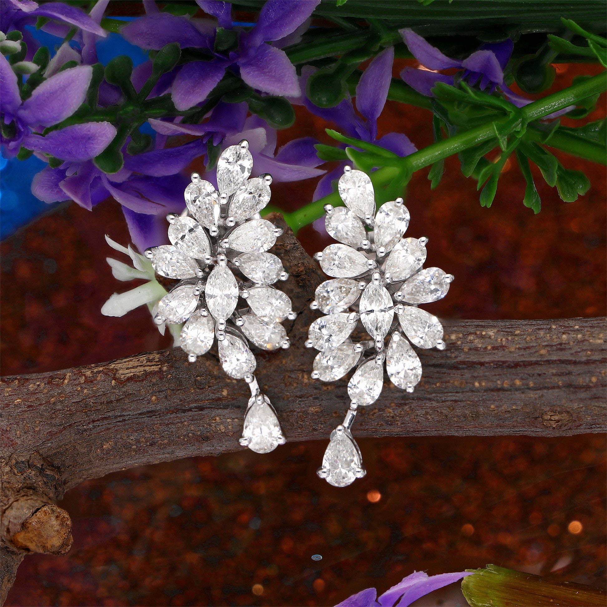 3.35 Ct. H/SI Pear Diamond Dangle Stud Earrings Perfect for Wedding