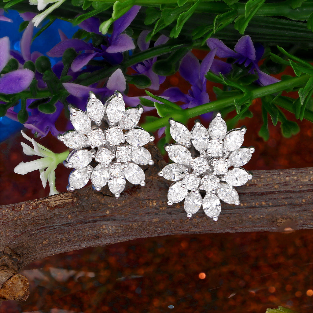 2.95 Ct Diamond Marquise Round Cut Cluster Stud Earrings for Her