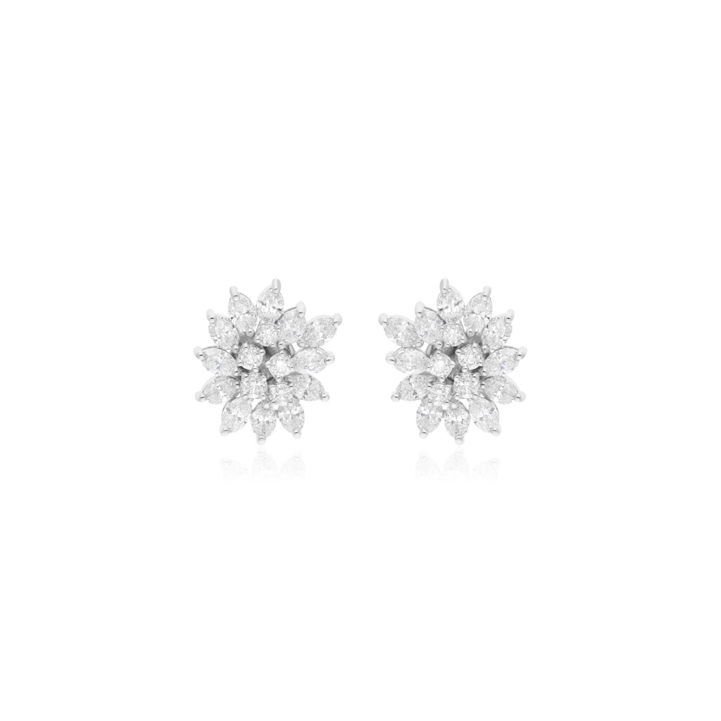 2.95 Ct Diamond Marquise Round Cut Cluster Stud Earrings for Her
