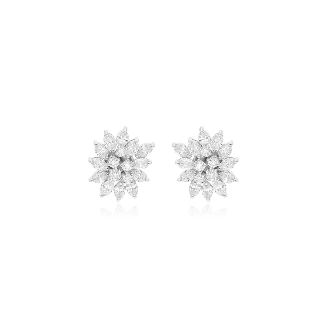 2.95 Ct Diamond Marquise Round Cut Cluster Stud Earrings for Her
