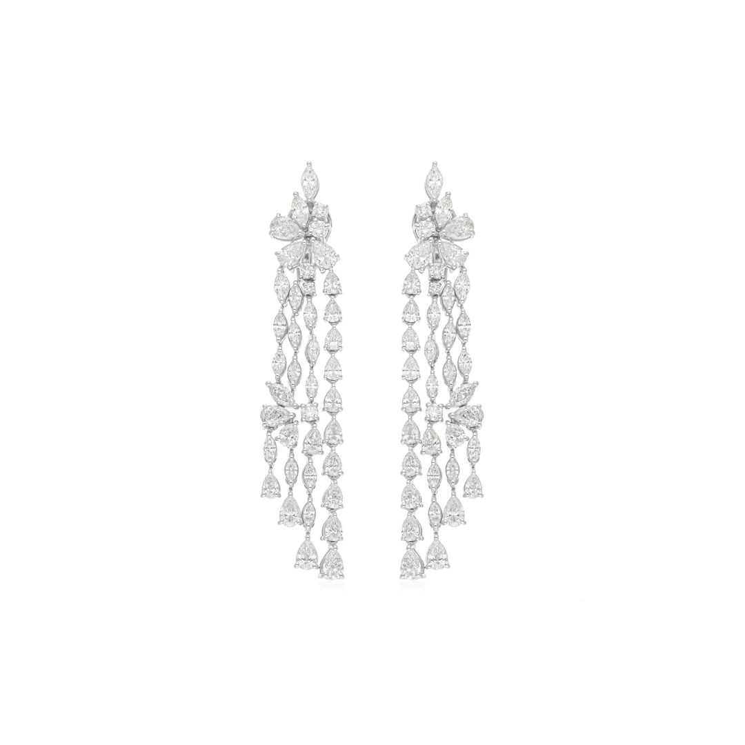 12.77 Ct Natural H/SI Pear Marquise Diamond Chandelier Earrings Gold