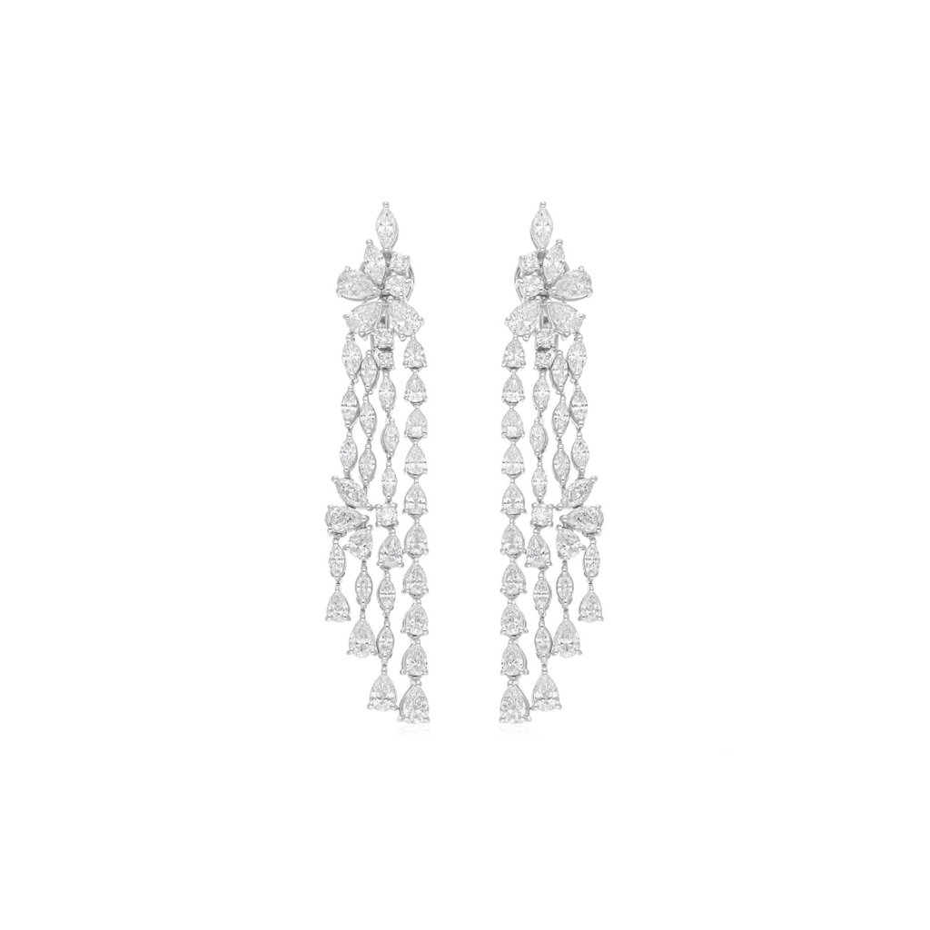 12.77 Ct Natural H/SI Pear Marquise Diamond Chandelier Earrings Gold