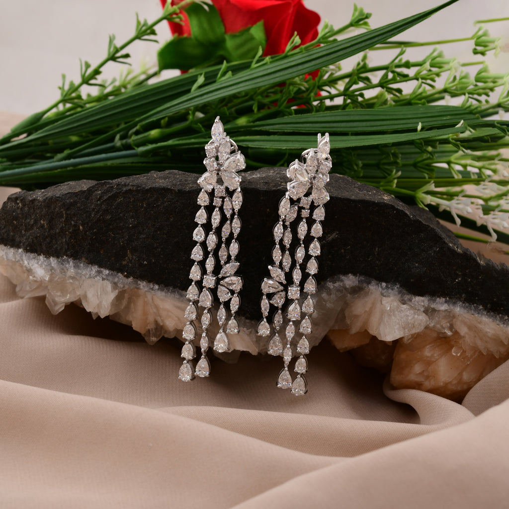 12.77 Ct Natural H/SI Pear Marquise Diamond Chandelier Earrings Gold