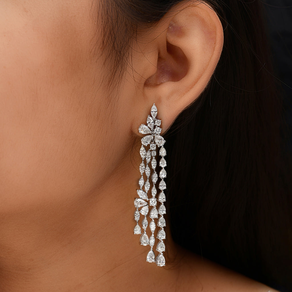12.77 Ct Natural H/SI Pear Marquise Diamond Chandelier Earrings Gold