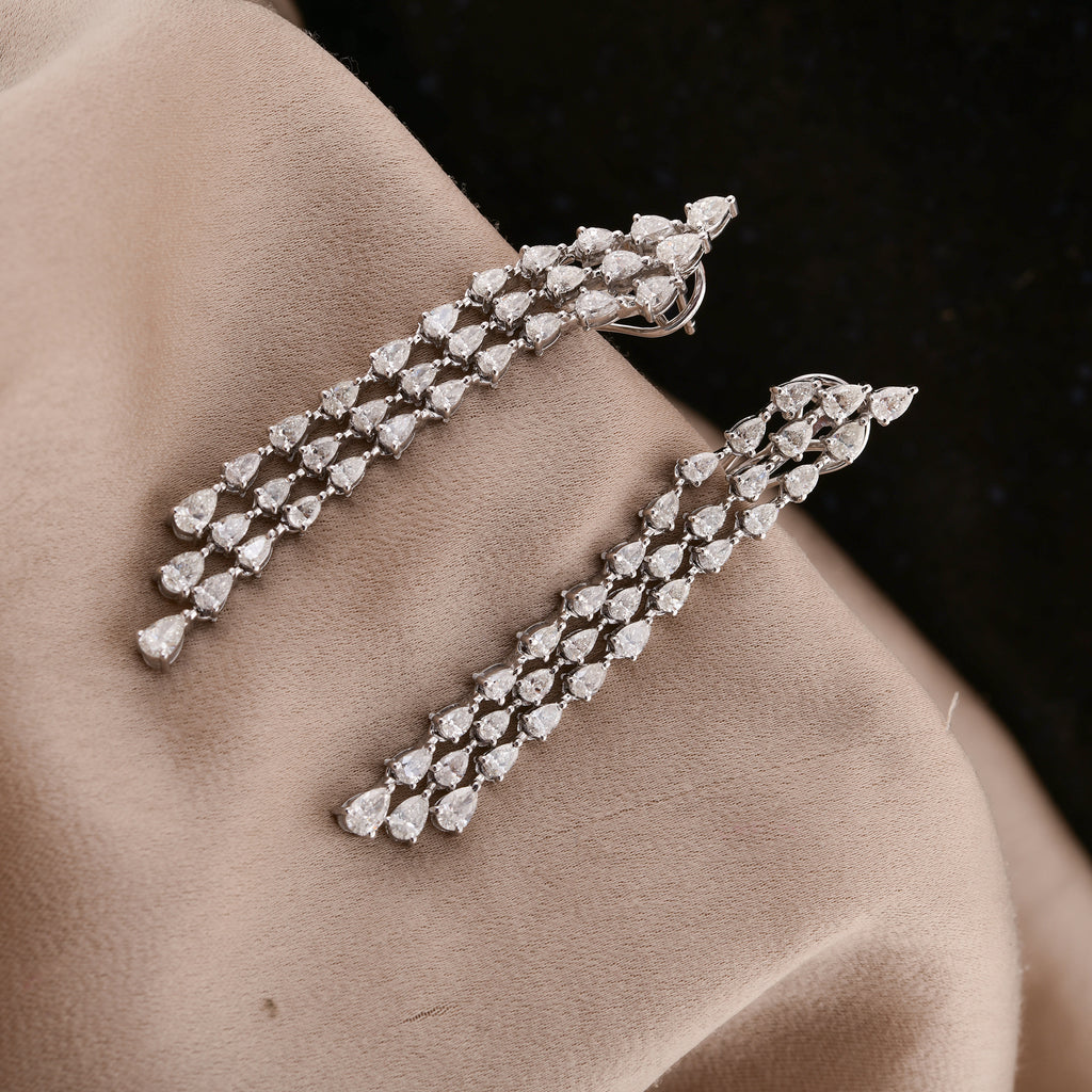 4.43 Ct Natural SI/H Pear Cascading Diamond Dangle Drop Earrings