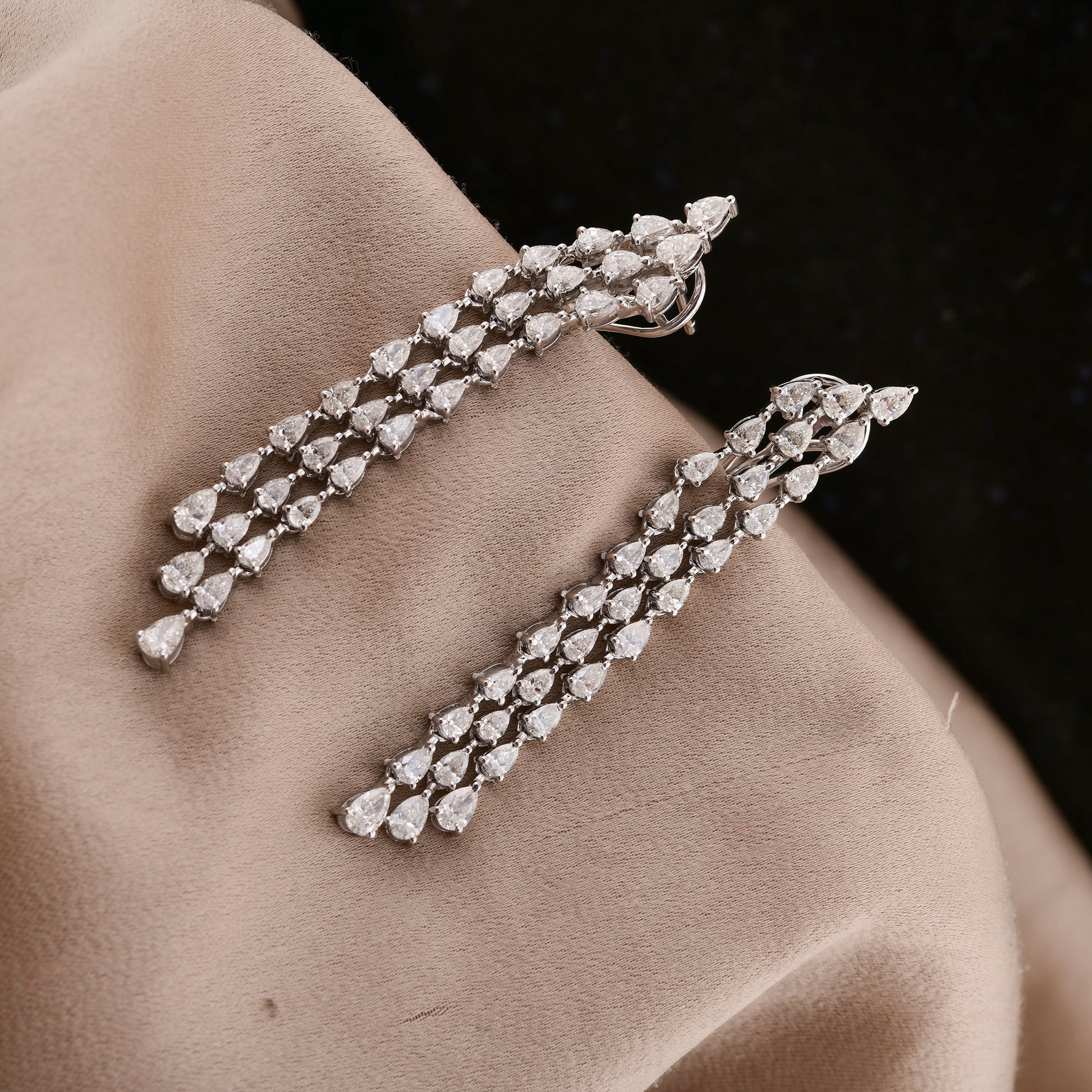 4.43 Ct Natural SI/H Pear Cascading Diamond Dangle Drop Earrings