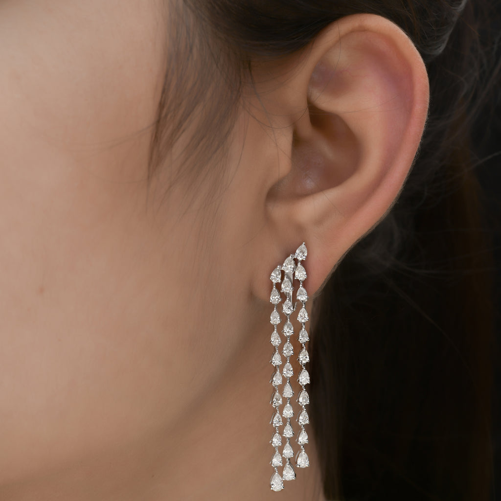 4.43 Ct Natural SI/H Pear Cascading Diamond Dangle Drop Earrings