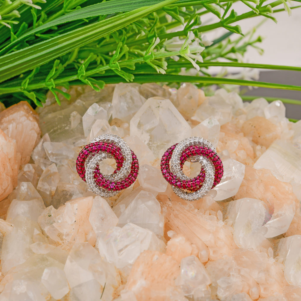 Ruby Gemstone Diamond Solid Gold Stud Earrings