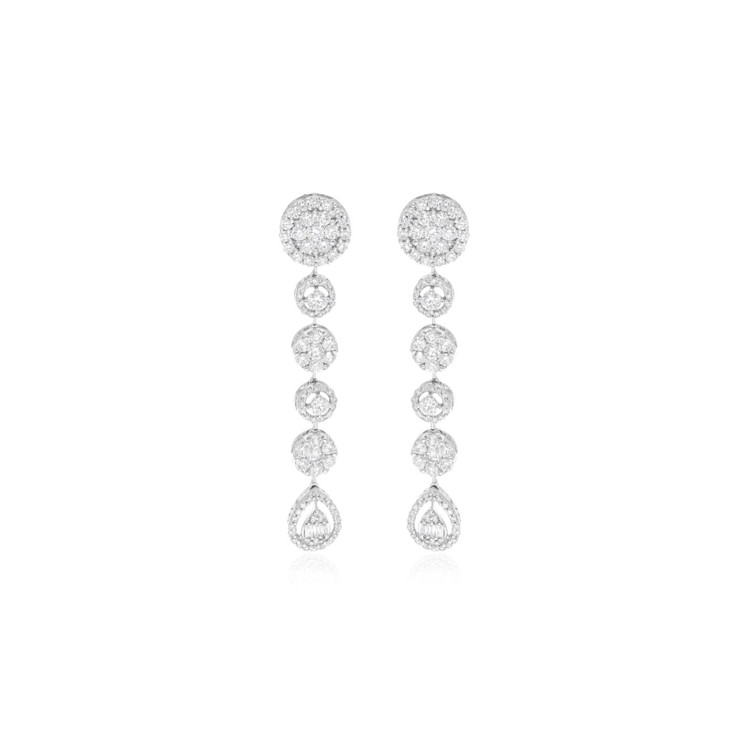 3.85 Ct Natural Pave H/SI Diamond Dangle Drop Cluster Earrings
