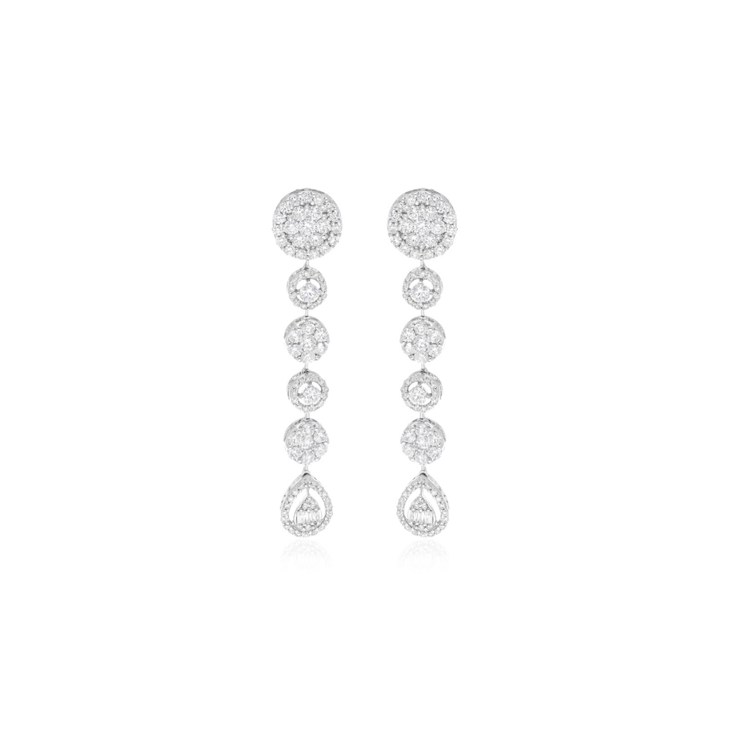 3.85 Ct Natural Pave H/SI Diamond Dangle Drop Cluster Earrings