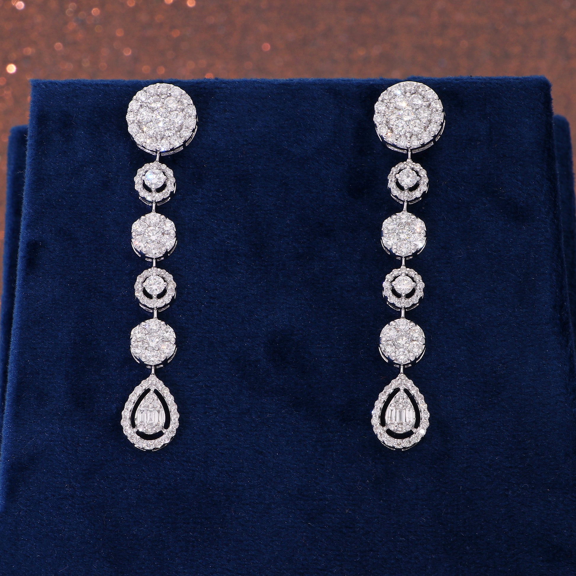 3.85 Ct Natural Pave H/SI Diamond Dangle Drop Cluster Earrings