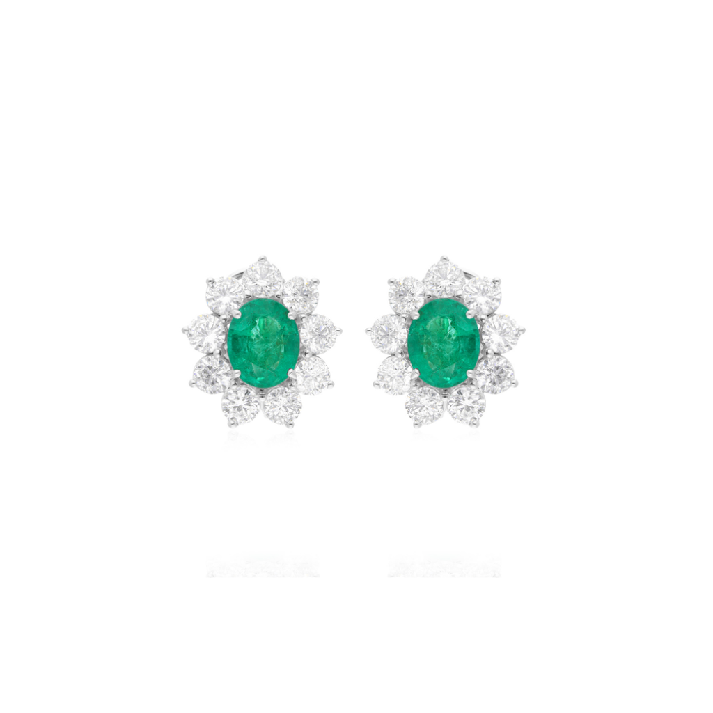 10.16 Tcw Zambian Oval Emerald Diamond Gemstone Stud Earrings
