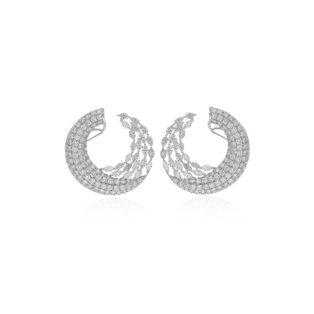 Designer SI/HI Marquise Round 8.76 Carat Diamond Gold Crescent Hoop Earrings