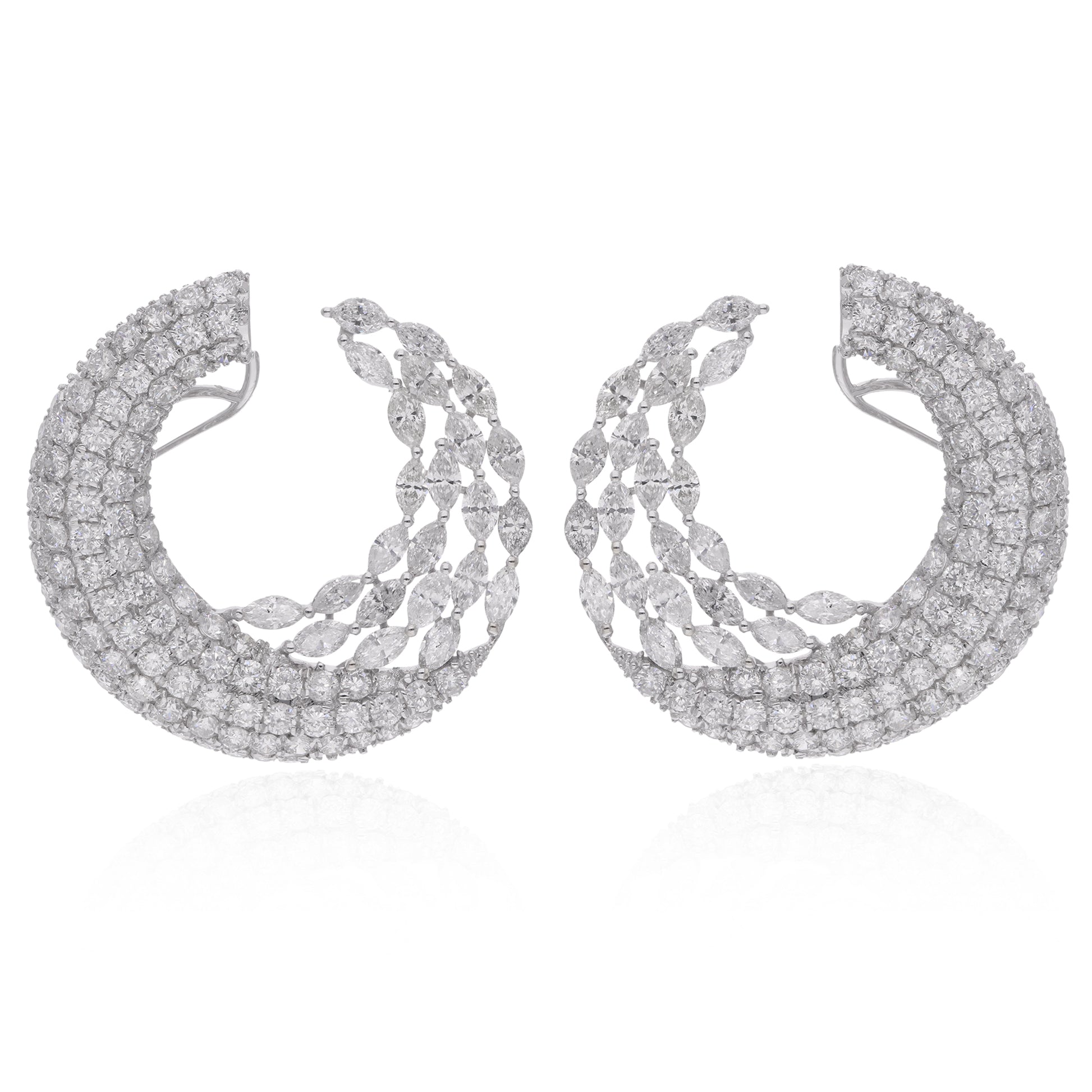 Designer SI/HI Marquise Round 8.76 Carat Diamond Gold Crescent Hoop Earrings