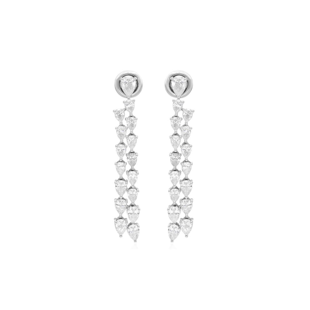3.61 Ct SI/H Pear Cut Cascading Diamond Drop & Dangle Earrings