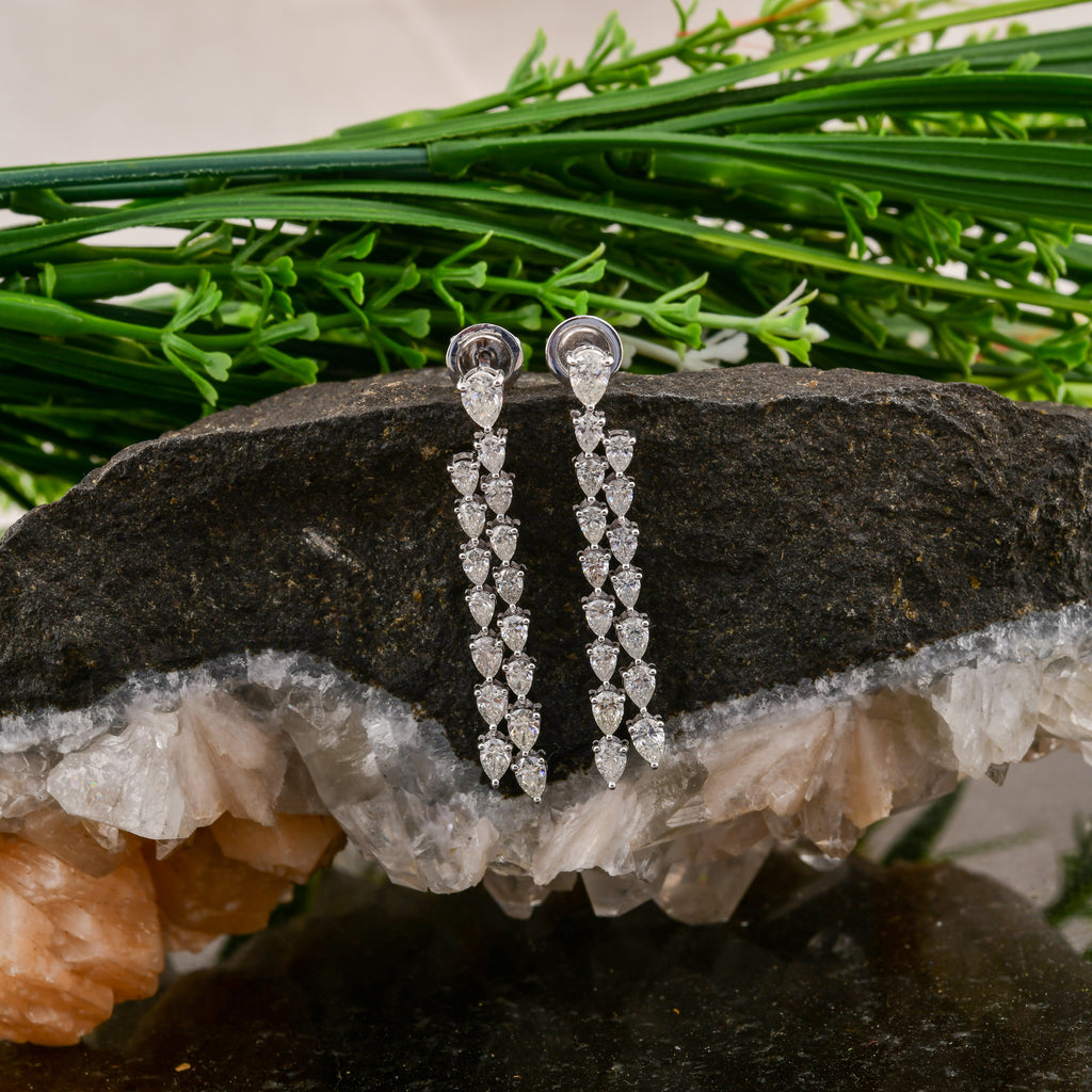 3.61 Ct SI/H Pear Cut Cascading Diamond Drop & Dangle Earrings