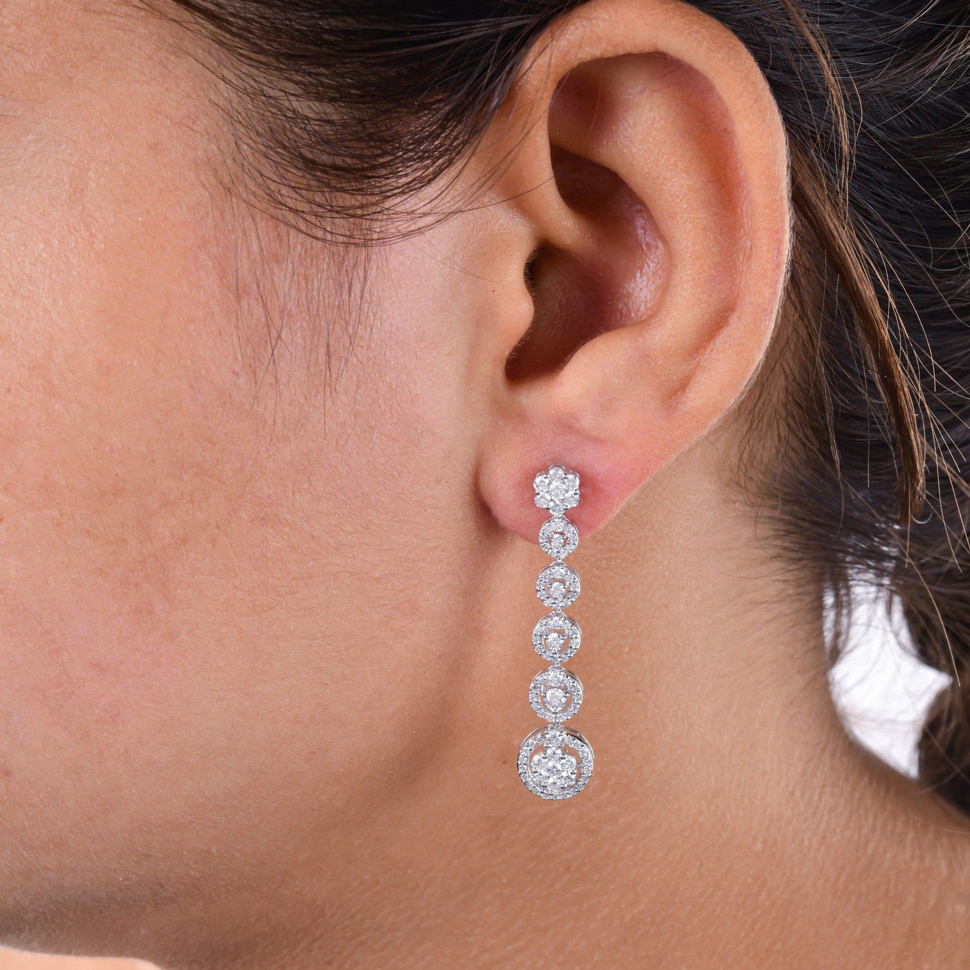 1.62 Ct Natural SI/H Pave Diamond Drop & Dangle Earrings