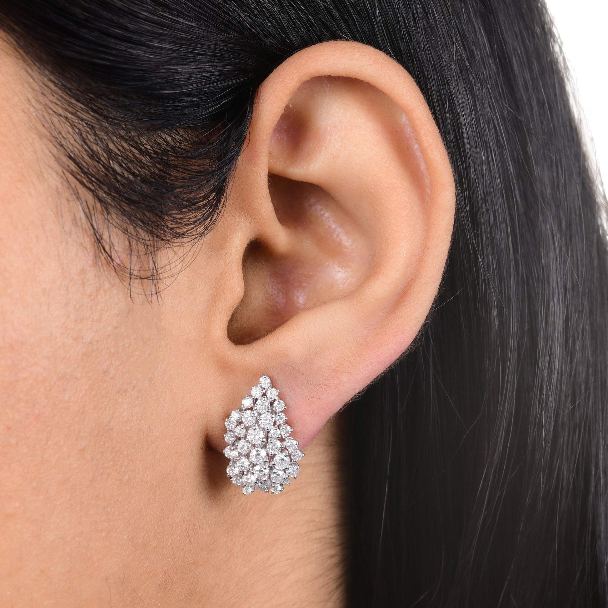 1.92 Ct SI/H Round Diamond Cluster Stud Earrings Bridal Gift