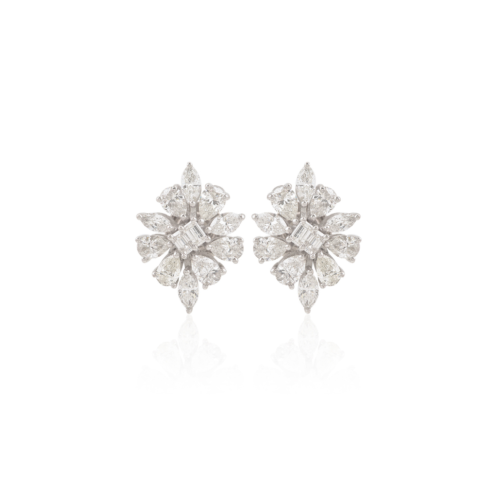 2.60 Carat Multi Shape Diamond Gold Cluster Stud Earrings