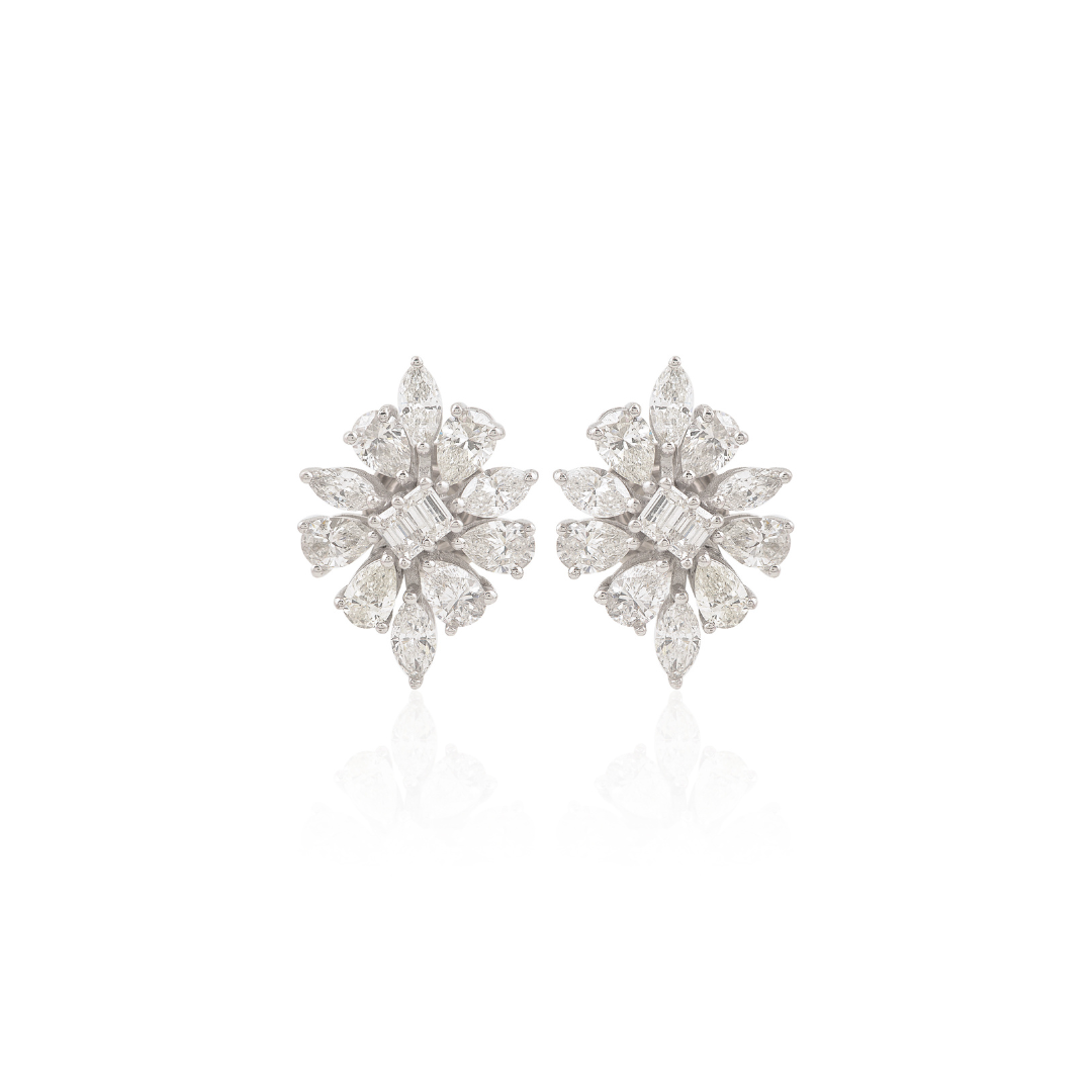 2.60 Carat Multi Shape Diamond Gold Cluster Stud Earrings