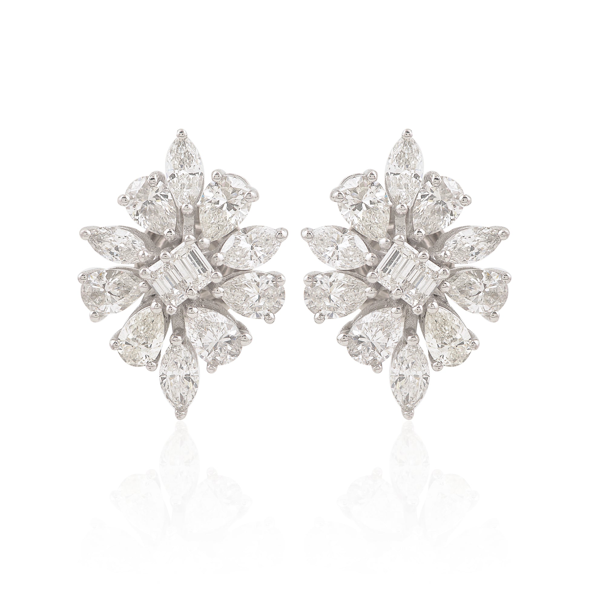 2.60 Carat Multi Shape Diamond Gold Cluster Stud Earrings