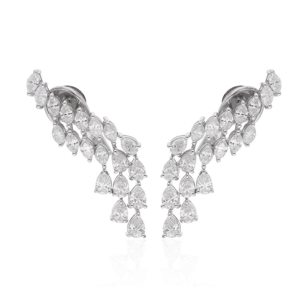 Natural Diamond Statement Pear Cut Climber Drop Earrings in Fine Gold