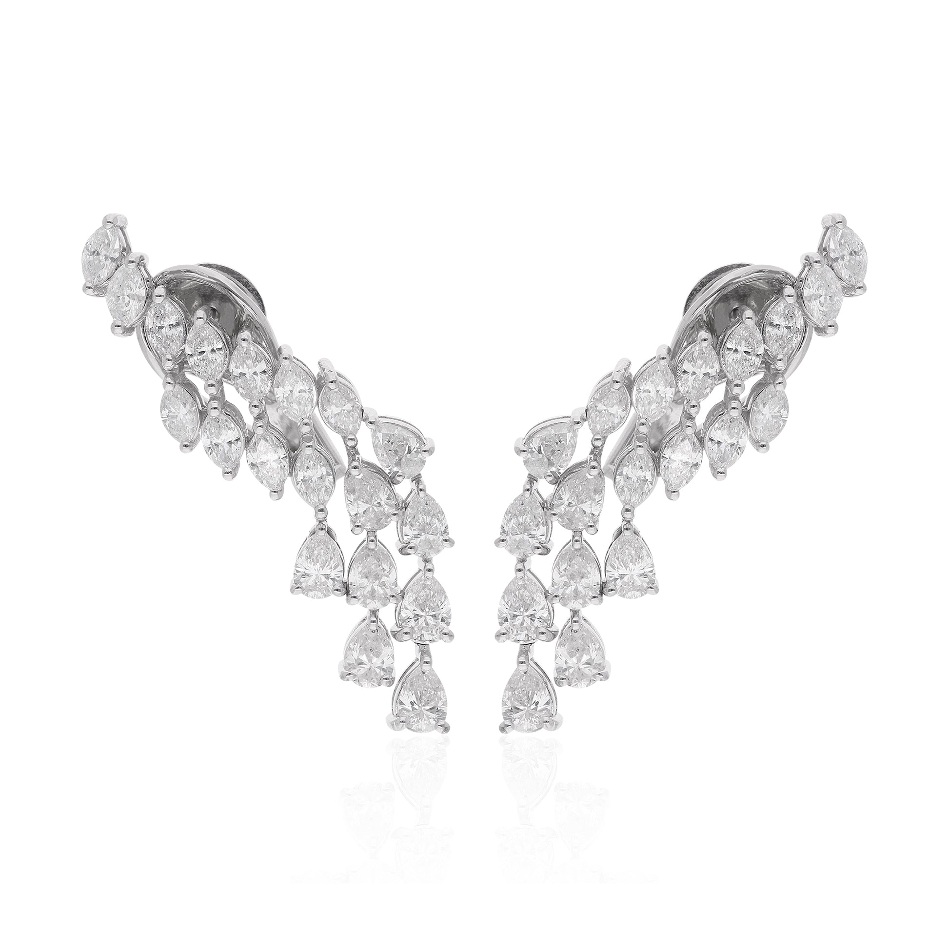 Natural Diamond Statement Pear Cut Climber Drop Earrings in Fine Gold