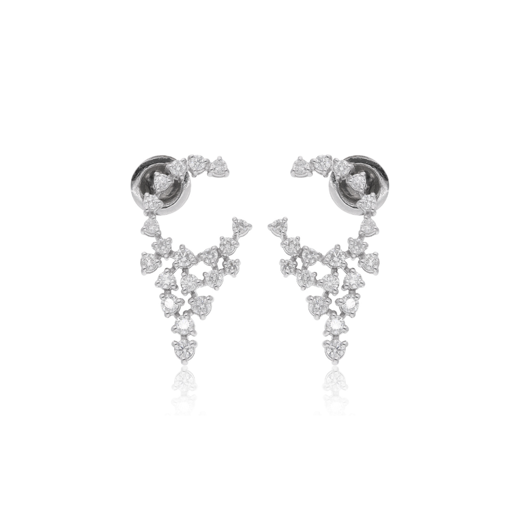 1.17 Carat Pear Shaped Diamond Gold Earrings with Floral Cluster Design