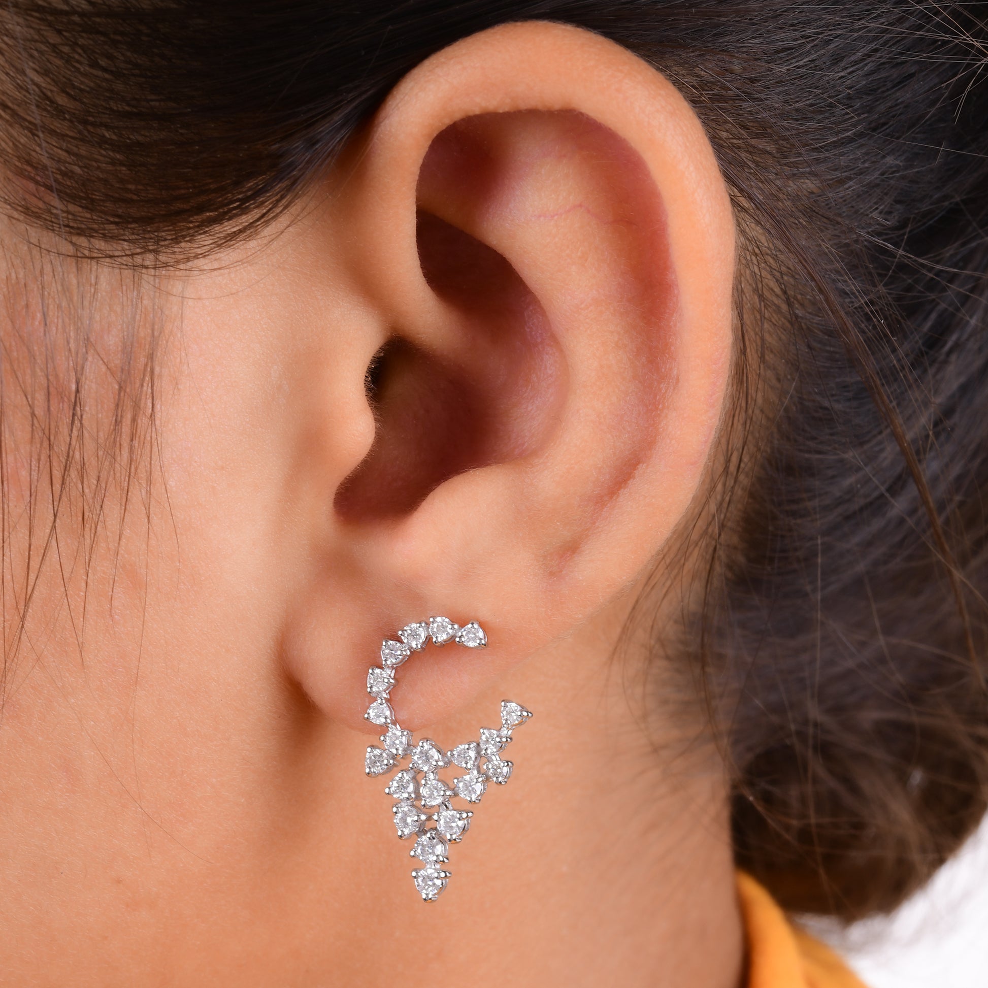 1.17 Carat Pear Shaped Diamond Gold Earrings with Floral Cluster Design