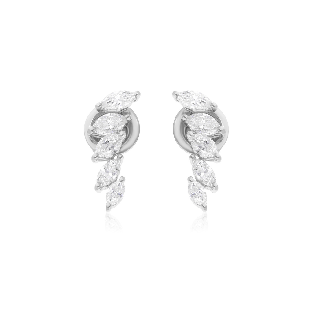 0.95 Ct SI/H Marquise Cut Diamond Ear Climber Stud Earrings